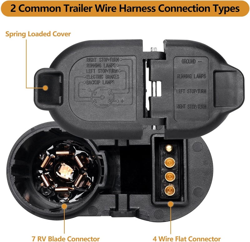 Atesilor 4/7 Pin Trailer Wiring Harness Connector with Mounting Bracket, 7 Way Blade and 4 Way Flat Towing Adapter Plug Compatible with Ford, GMC, Dodge Ram, Chevy Silverado - Image 3